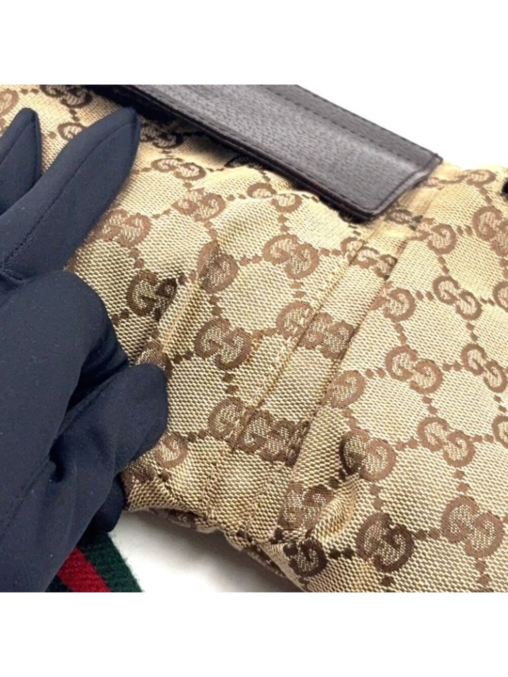Gucci GG Pattern Canvas Leather Brown Beige Belt Bag Waist Pouch Silver - Picture 9 of 15